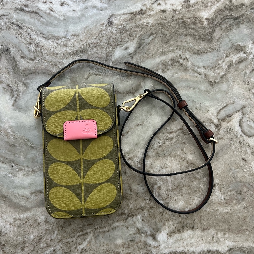 Orla Kiely Green and Pink Leaf Crossbody Phone Bag - Picture 4 of 4